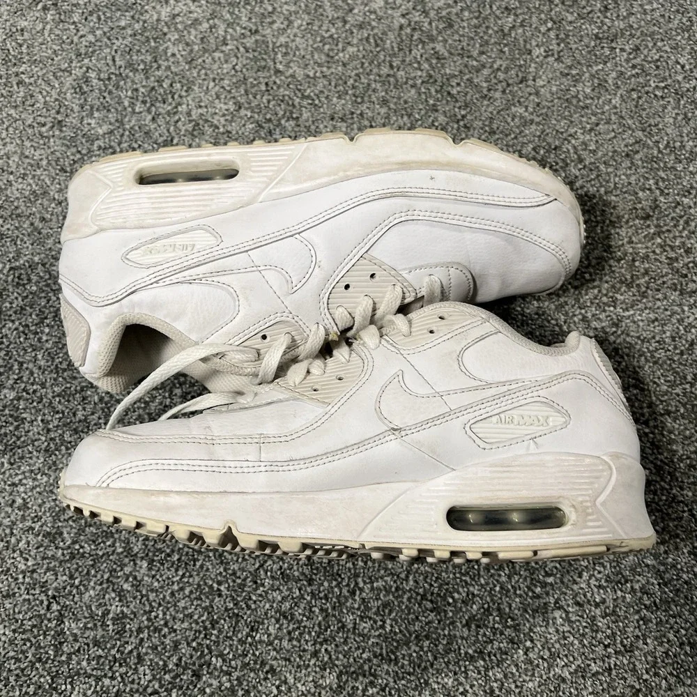 Nike Air Max 90 Leather GS 6.5Y CD6864-100 Triple White Sneakers Shoes